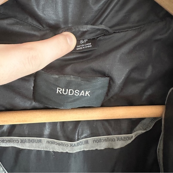 RUDSAK WINTER JACKET COAT Down Insulated Black Leather Trim Raccoon Fur Puffer S - Picture 4 of 12